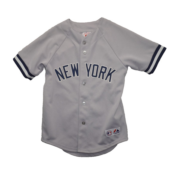 Majestic New York Yankees Jersey Gray Button Front Youth M MLB Stitched Logo - Picture 1 of 6